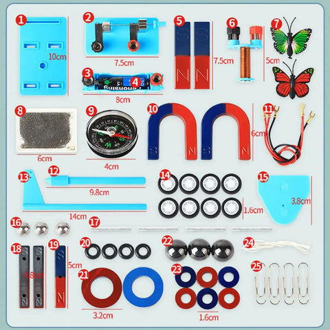 Kids Magnetic Science Kit With Electromagnet And Simple Circuit Experiments, 25 Magnet Set with accessories for education.