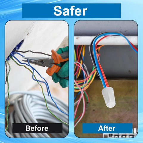 Before-and-after collage of 40pcs high-temperature ceramic wire connectors (porcelain twist caps) for ovens and heaters.