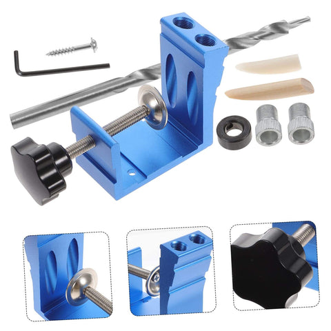 Pocket Hole Jig Kit For Woodworking With Easy Assembly, Dowel Kit And Drill Bit Guide, Durable Angle Hole Tool shown with parts