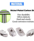 Nickel-plated carbon steel T-slot nuts showcasing durability for European M3 M4 M5 M6 Hammer Head Drop In T Slot Nut Kit.