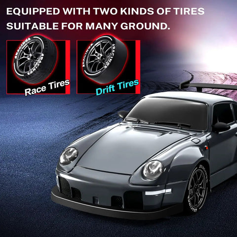 High Speed 1 24 Scale RC Drift Car With 4WD 20 Km Per Hour Top Speed LED Lights Dual Batteries Extra Drifting Tires