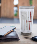 Airplane Pilot American Flag Design Stainless Steel Insulated Tumbler With Dual Wall Keeps Drinks Hot Or Cold Leak Proof Clear Slider Lid BPA Free White Finish on table