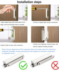 Installation steps for 2 Pack Heavy Duty Magnetic Door Catch With 90lb Pull, showing alignment and screw fixation on wooden door.