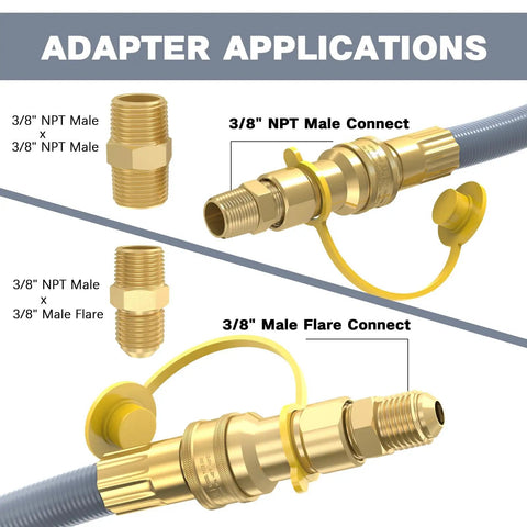18 Ft Natural Gas Hose With Quick Connect For Propane To Natural Gas Conversion, adapter fittings illustration