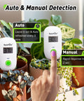 Smart Wireless Plant Moisture Meter For Indoor And Outdoor Gardens With Capacitive Probe Real Time Leave In Soil Hygrometer Sensor LCD Display Requires WiFi Hub No Hassle Two Pack showing auto and manual detection