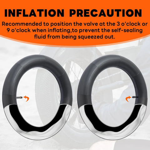 Two Pack Self Sealing Fat Bike Inner Tubes 20x4 With 32mm Schrader Valve Puncture Resistant Quick Repair For 20x4 To Four Point Five Inch Fat Tires Ideal For BMX City Mountain Electric Bikes with inflation instructions