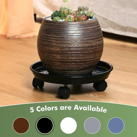 6 Pack Heavy Duty Plant Caddies With Wheels, Smooth Rolling Plant Dollies For Indoor Outdoor Potted Plants on wooden floor.