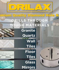 Drilax 2-3/4 inch diamond hole saw with 3/8 inch shank and 1-1/8 inch cut depth for tile, glass, granite, porcelain