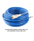 Badass Heavy Duty PU Air Compressor Hose Sixty Five Foot High Pressure Pneumatic Tubing with connectors coiled neatly.