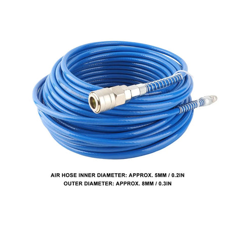Badass Heavy Duty PU Air Compressor Hose Sixty Five Foot High Pressure Pneumatic Tubing with connectors coiled neatly.