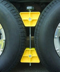 RV Wheel Stop For Trailers Lightweight Heavy Duty Tire Stabilizer With Rubber Handle That Prevents Tandem Tire Shifting When Parked Or Rehitching Keeps Your Rig In Place On 26 To 30 Inch Tires installed between dual RV tires