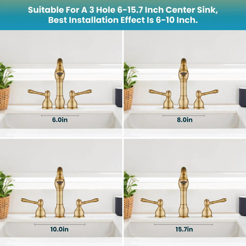 Vintage 8 Inch Widespread Bathroom Faucet With 3 Hole 2 Lever Handles Deck Mount And Pop Up Drain Antique Brass