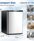 Compact Upright Freezer Featuring Tunable Thermostat And Snap Out Shelves Total Game Changer Pad Saver Cooler For Bedroom Dorm Or Cramped Apartment Silver Exterior showing dimensions and use cases.