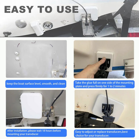 Easy Screwless Transducer Mounting Plate Kit For Boats No Hull Drilling Freely Mount Small To Medium Transducers 4.5 By 3.5 Inch 0.75 Inch Thick White Marine Mount For Quick Install Hull Safe Durable Removable, white transducer plate on boat hull