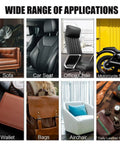 Various applications of Waterproof Self-Adhesive Leather Repair Tape With Lychee Grain PU Finish for furniture and car seats.