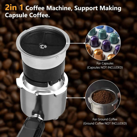 Barista-Grade 3-In-1 20 Bar Espresso Machine For Home Use With Dual Boiler And Automatic Milk Frother, capsule adapter view