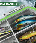 Waterproof Fishing Tackle Box With 3600 And 3700 Trays, Removable Dividers, Deep Lure And Terminal Tackle Organizer with scale marking.