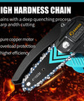 Close-up of Mini Cordless Chainsaw Portable Electric Handheld Pruning Saw For Tree Branches, high hardness chain detail