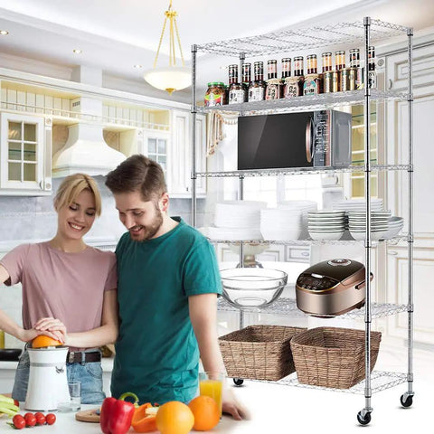 Heavy Hitter Six Tier Garage Shelving Rack With Locking Casters 6000 Lbs Capacity No Sweat Steel Wire Shelf Adjustable Height Chrome Storage Tower For Garage Or Workshop Organization