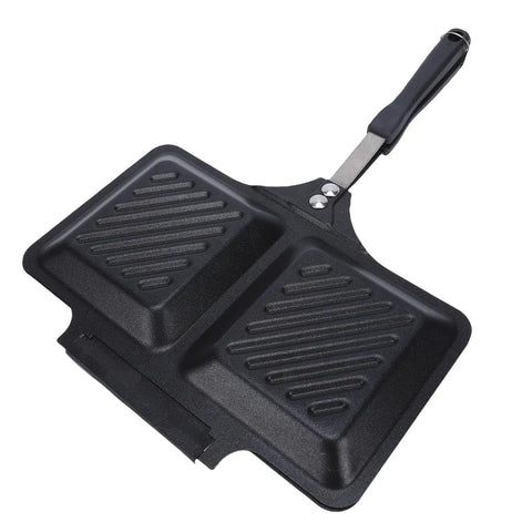 Badafaci Electric Panini Press Flip Iron Non Stick Double Griddle, black, compact double-sided griddle for sandwiches and breakfast.