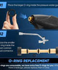 O-ring replacement process for Foam Cannon Dual Connector Accessory For Pressure Washer Kit with gun and connector, 5 sprayer nozzles included.