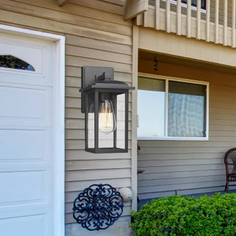 2 Pack Outdoor Wall Sconces Lantern Lights With Seeded Glass In Black Finish, Weatherproof Aluminum Exterior Fixture