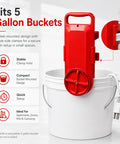 Hassle Free Portable Bucket Washer Fits 5 Gallon Cans, compact bucket-mounted design secured with clamps for small space laundry.
