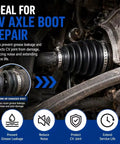 Two Piece Universal CV Boot Kit With Four Stainless Steel Clamps installed on car axle showing repair benefits