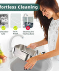 Woman washing 304 stainless steel container of Electric Lunch Box Food Heater On The Go Car And Truck Warmer under running water