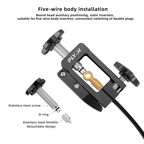 Hydraulic Brake Hose Fitting Insert Tool For Bikes with CNC aluminum cutter and detachable design, side view.