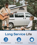 Man playing guitar next to camper van and woman sitting, RV Water Filter System 2 Pack For Drinking Water And Outdoor Use Do It All Fit