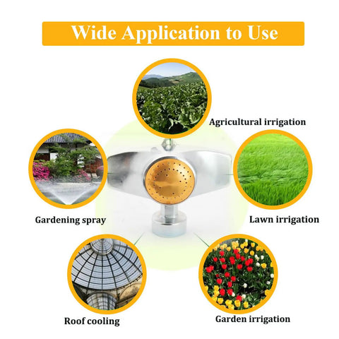 360 Degree Metal Spot Sprinkler For Small Gardens And Lawns showing multiple irrigation applications for versatile use.