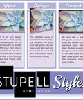 Comparison of wood, canvas, and framed Stupell Styles home decor with succulent art and descriptions of each material and finish.