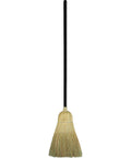 Built Like A Tank For Heavy Duty Warehouse Broom Featuring Yucca Corn Fiber Bristles Bound By Thick Metal Bands For Smoother Commercial Sweeping Jobs. Vertical view with black handle.