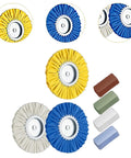 Heavy Duty 3 Airway Buffing Wheel Set With Bench Grinder Polishing Wax Wheels For Metal And Wood. Includes yellow, blue, white wheels.