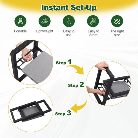 Instructions for setting up 2-In-1 Foldable Garden Kneeler And Seat With Extra Wide 12.6 Inch Cushion, showing folding steps.