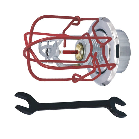 Pro Grade Chrome Sidewall Fire Sprinkler Head Kit For Half Inch NPT Connection with wrench and protective guard