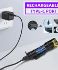 Mini 395nm UV Flashlight With USB C Rechargeable Black Light Beast Mode shown charging with USB-C cable