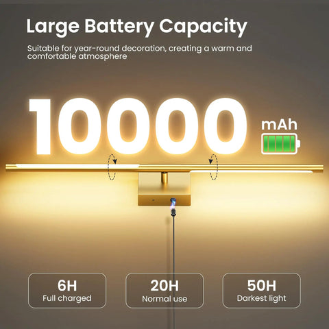 Two Pack Battery Operated Wall Sconces With Remote Control 10000mAh Rechargeable Cordless LED Lamps showing battery life