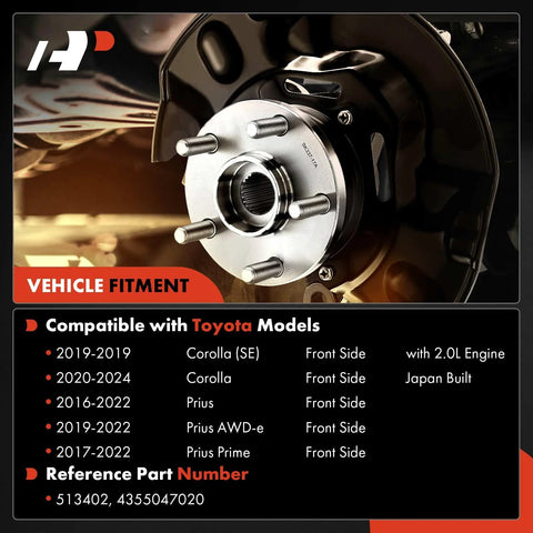 Two Front Wheel Bearing And Hub Assembly Kit For Toyota Corolla 2019 To 2024 And Prius 2016 To 2022 Replacement