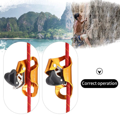 Beefy Lightweight Aluminum Chest Ascender for Rock Climbing and Rappelling with 10-13 mm rope, showing correct operation