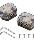 Two Way Power Distribution Block For 0 Gauge In And Out Amp Distribution Block Splitter 12V Auto Stereo Ground Distribution Blocks For Car Audio Truck Boat RV Heavy Duty Waterproof 2 Pack, 2 blocks with tools