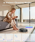 Robot Vacuum And Mop Combo With 3500Pa Suction, Kickass WiFi App Control And Remote, 2 In 1 Cleaning Robot navigating a modern living room