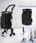 Foldable Grocery Cart On Wheels With Waterproof 88 Lb Capacity showing dimensions and folding mechanism with six-wheel design