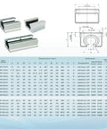 Two 600mm SBR16 Linear Rails With Four SBR16UU Sliding Blocks Side Mount Chrome Plated Steel And Aluminum shown with dimensions chart