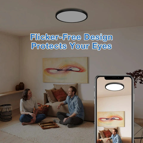 15.8 Inch Black Flush Mount Ceiling Light Dimmable With Three Color Temperature Settings Warm White 3000K Neutral White 4000K Daylight 5000K 24W Low Profile Slick Modern LED Fixture ETL