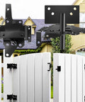 Heavy Duty Self Locking Gate Latch And Hinges Set Built Hella Tough For Vinyl Wood And Metal Fences with swing adjuster for gates.