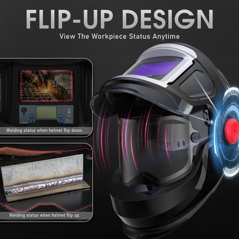 Auto Darkening Welding Helmet With 180 Degree Panoramic View And Side Window, flip-up design with true color lens and sensors