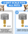 Six Pack Premium Diamond Dog Nail Grinder Heads Set For Smooth Quiet Nail Trims with grit sizes 60# and 80# shown for all pets.