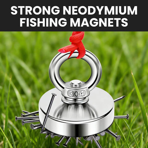 Ultra Strong Neodymium Fishing Magnet 1200 Lbs Pulling Power Three Point Nine Four Inch Diameter With Countersunk Hole Eyebolt